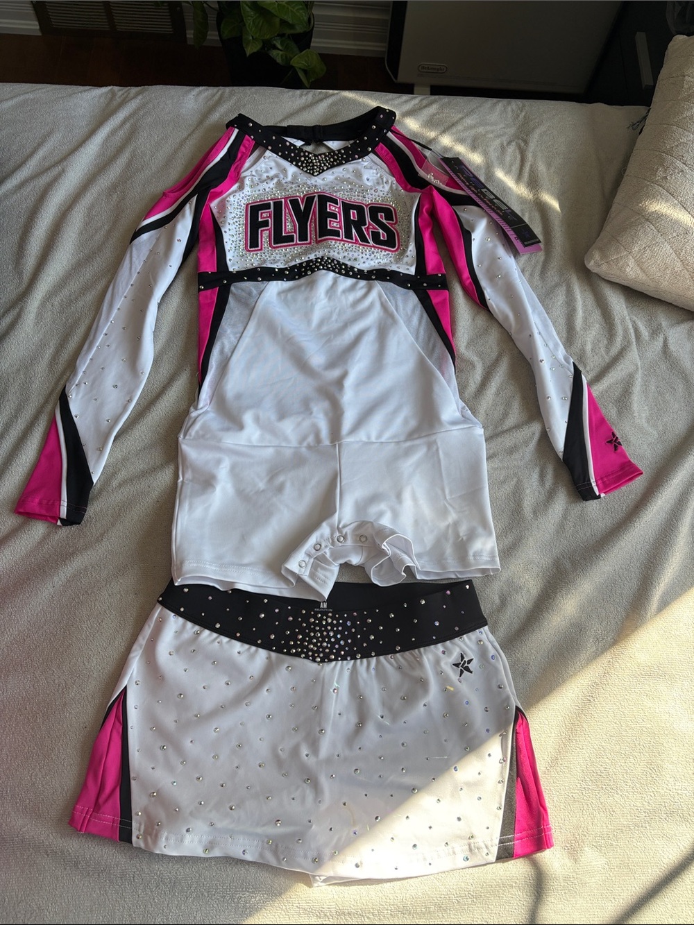 Flyers Girls' White & Hot Pink Cheer Hoodie Top and Skirt Set